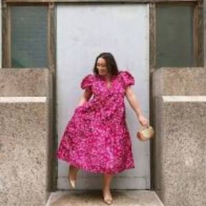 Target Pink Floral Puff-Sleeve Midi Dress